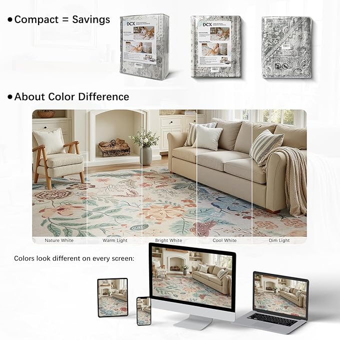 DCX Beige Floral Rug 3x5, Washable Beige Rug - Image 8