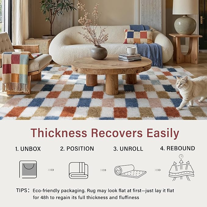 PureCozy Checkered Rug 5x7 for Living Room, Modern Rainbow Shag Rug Super Soft - Image 6