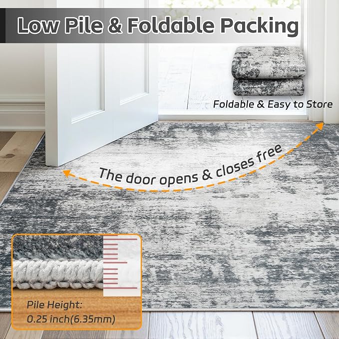 Area Rug 9x12 Living Room Rug Washable: No-Slip Abstract Soft Thin Large Deep - Image 7
