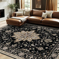 RELEANY Area Rugs 7'x10' Washable Non-Slip, Floral Vintage Distress Medallion by RELEANY