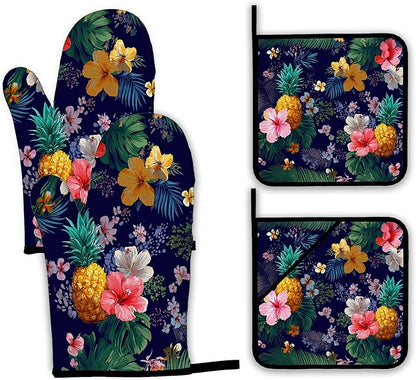 Palm Leaf Tropical Oven Mitts and Pot Holders, Pineapple Hibiscus Heat by Unknown