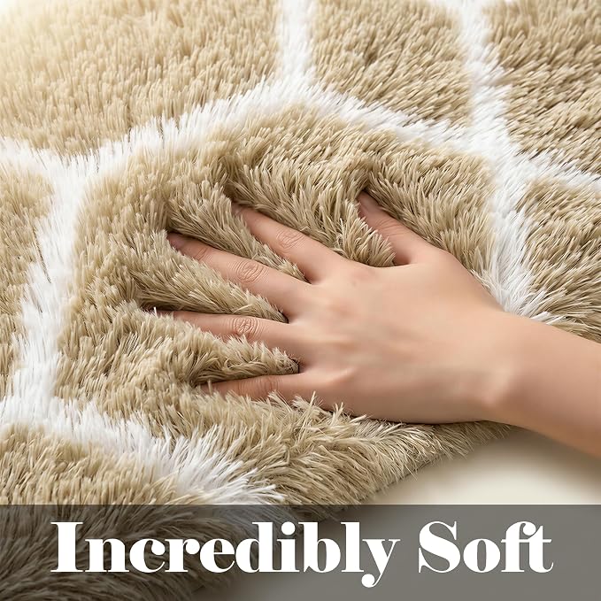 ONASAR 7x9 Area Rugs for Living Room Bedroom, Large Fluffy Beige and White - Image 2