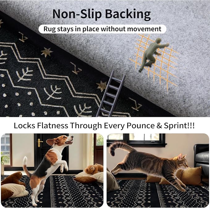 SERISSA 3x5 Area Rugs for Living Room, Washable Non-Slip Black Gold Grad Small - Image 6