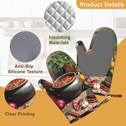 Herbs Spices Seasonings Oven Mitts and Pot Holders Set of 4, Heat Resistant Non - Image 3
