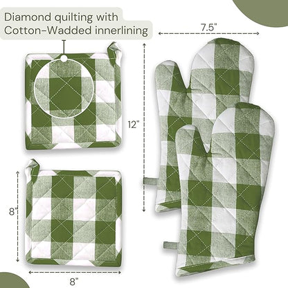Buffalo Plaid Check Oven Mitts and Pot Holders Set, 100% Cotton, Heat Resistant - Image 7