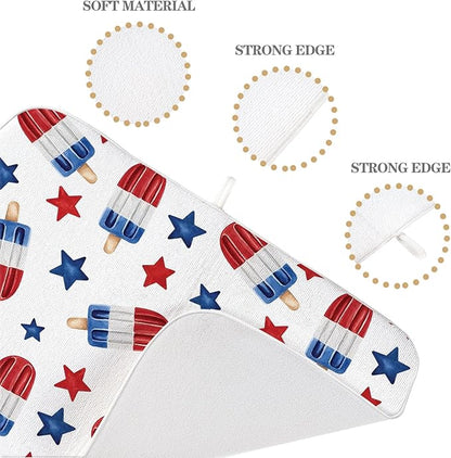 4th of July Dish Drying Mat 18x24 Inch Blue Red Ice Cream Stars Patriotic - Image 3