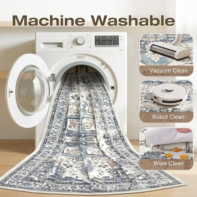 7x9 Washable Area Rugs for Living Room, Large Rug Non Slip Backing Vintage - Image 7