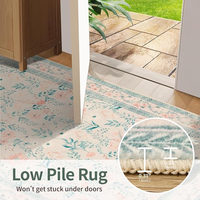 Rugxara 6x9 Pink Rug for Living Room Bedroom, Floral Washable Rug, Vintage Boho - Image 9