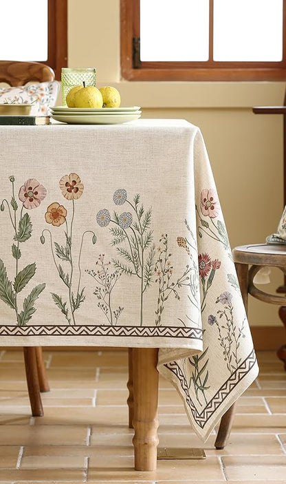 ISAENNE Designer Off White Linen Extra Long Rectangle Tablecloth,Floral Elegant Table Cloth,Stain Resistant Vintage Decor Tablecloths for Dining Thanksgiving Kitchen Party,63"*110"-Serenity G