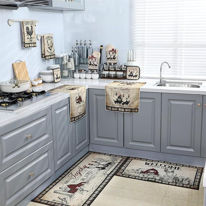 Fourluoo 10 Pcs Barn Chicken Kitchen Dish Towels Rugs Oven Mitts and Pot - Image 7