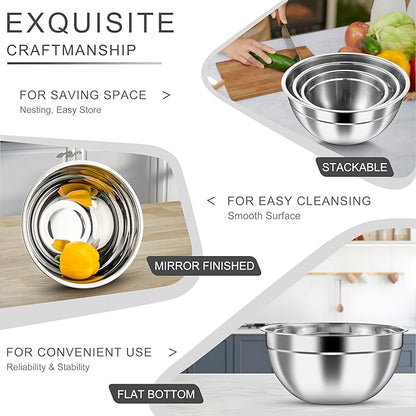 HaWare Mixing Bowls with Airtight Lids, 6-Piece Stainless Steel Salad Bowls - Image 4