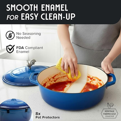 MUELLER HOME 5.5 Quart Enameled Cast Iron Oval Dutch Oven w Rooster Knob & - Image 7
