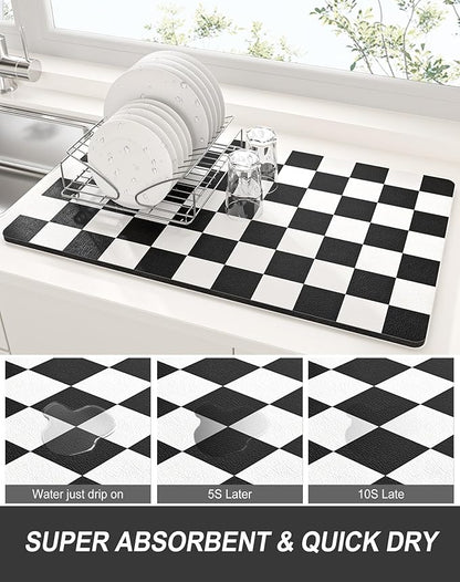 Rnivvi Dish Drying Mat for Kitchen Counter, XL 15 x 24" Cute Checkered - Image 3
