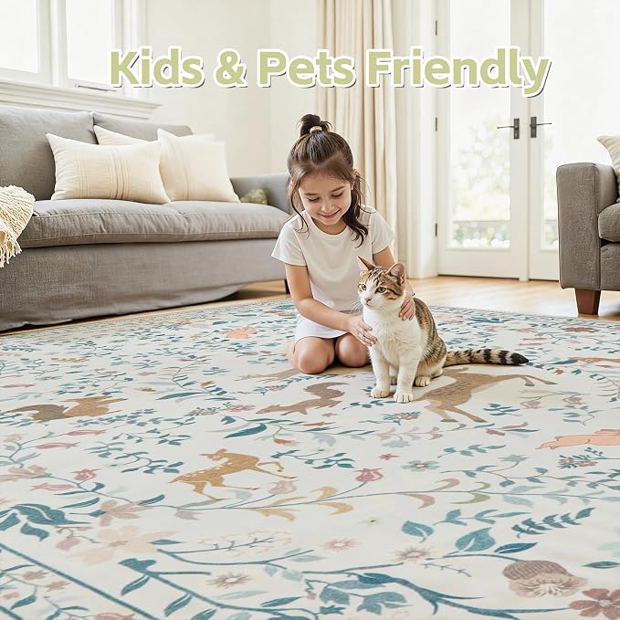 Runner Rug Washable Runners Kitchen Rugs Non Slip Neutral Floral Carpet Low Pile - Image 5