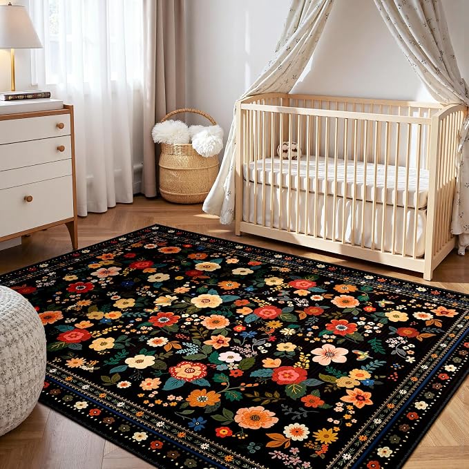 8x10 Area Rugs for Living Room Vacuum-Friendly Machine Washable Area Rug Flower - Image 6