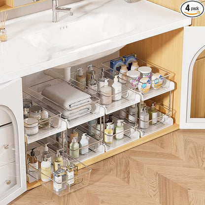 Vtopmart 4 Pack Bathroom Organizer, 2 Tier White Under Sink Organizers Vanity by Vtopmart