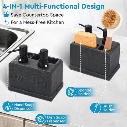 Kitchen Soap Dispenser Set, Hand and Dish Soap Dispenser, Sponge Caddy and - Image 2
