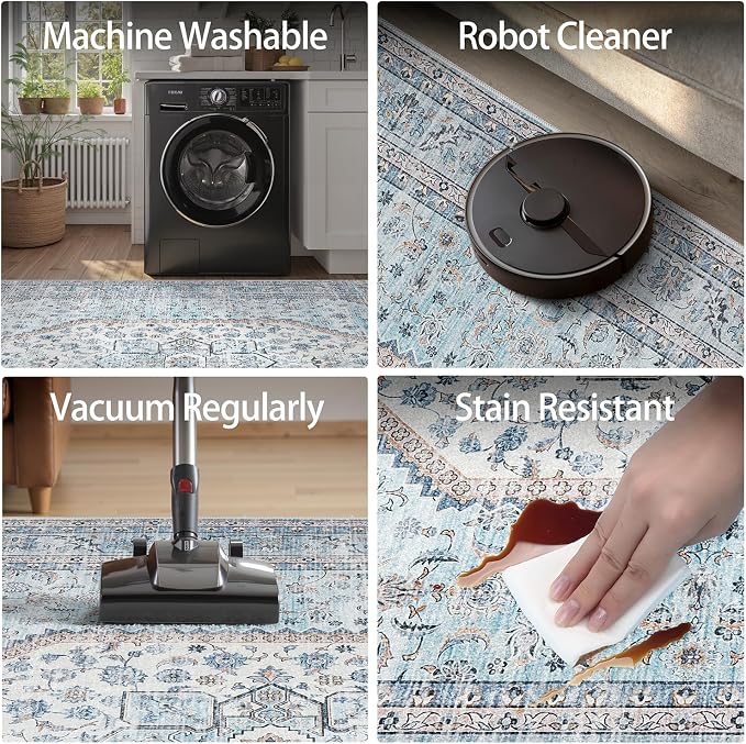 DCX Machine Washable Blue Rugs for Living Room 9x12, Non Slip Stain Resistant - Image 4