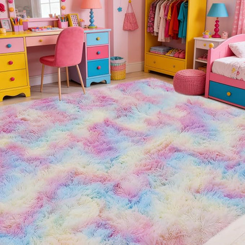 8x10 Area Rugs Living Room, Rainbow Large Plush Fluffy Bedroom Carpet, Non-Slip by Mtandyx