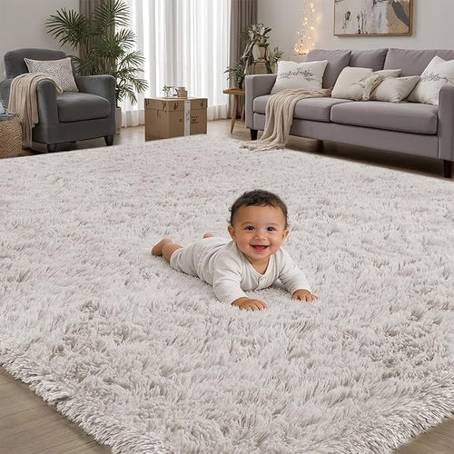 8x10 Area Rugs for Living Room Bedroom: White Soft Fluffy Shag Upgrade Non-Slip by PLHXFRSoftAreaRugs