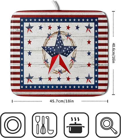 Giwawa Patriotic Stars Dish Drying Mat 4th of July America Star Wreath Dish - Image 2