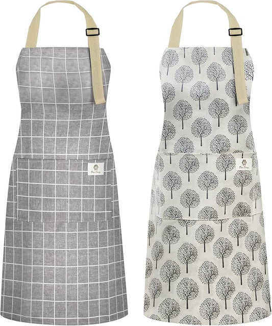 NLUS 2 Pack Waterproof Cooking Aprons, Adjustable Bib Soft Chef Apron by NLUS