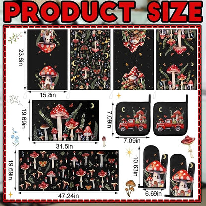 Fourluoo 10 Pcs Kitchen Dish Towels Rugs Oven Mitts and Pot Holders Set - Image 3