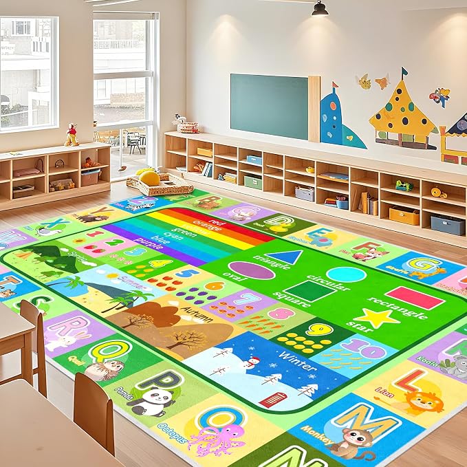 Kids Rug for Playroom Classroom, 8x10 Large ABC Alphabet Educational Area Rug - Image 7