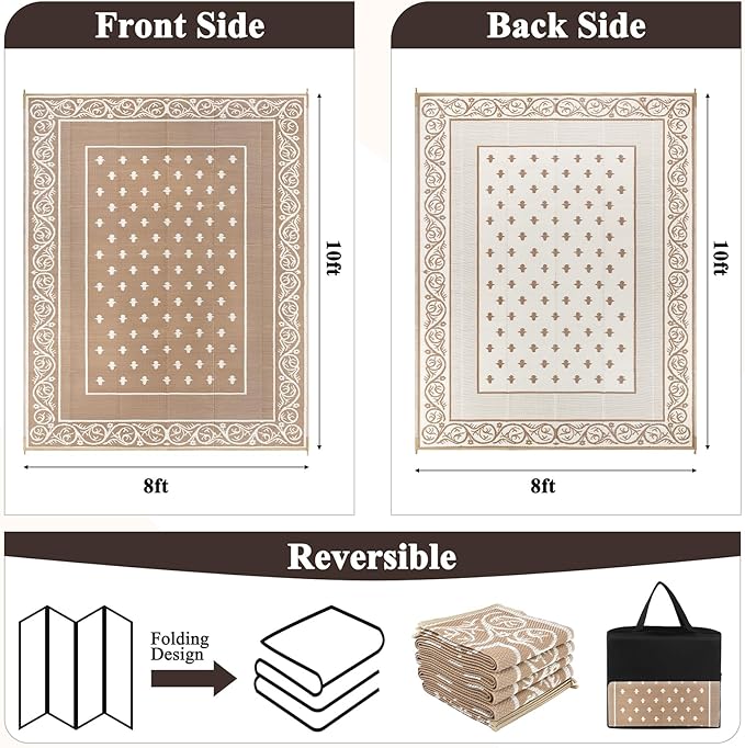 Pauwer Waterproof Outdoor Rug 8x10, Reversible Plastic Straw Patio Camping Rug - Image 2