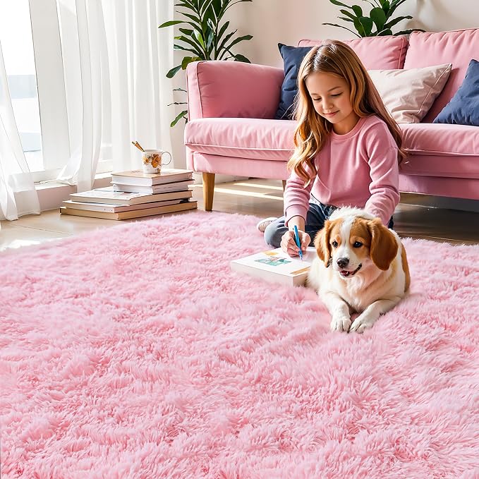 KCHOWUA Pink Fluffy Fuzzy Small Area Rugs - Image 2