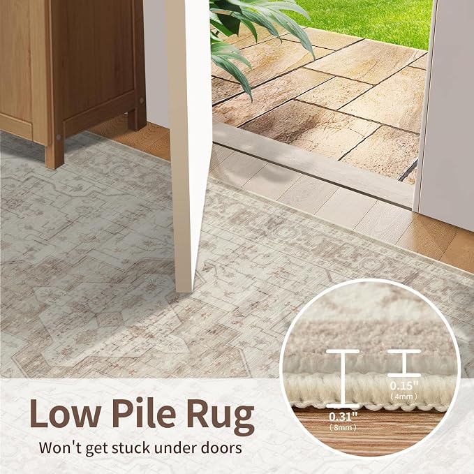 Rugxara 5X7 Washable Area Rug for Living Room, Vintage Neutral Large Boho Rugs - Image 6