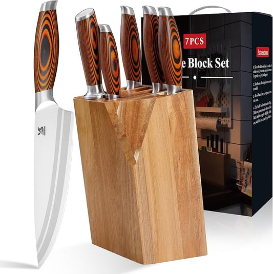 MSY BIGSUNNY 7pcs Knife Block Set, German Steel Chef Knife Set, Precious by MSYBIGSUNNY