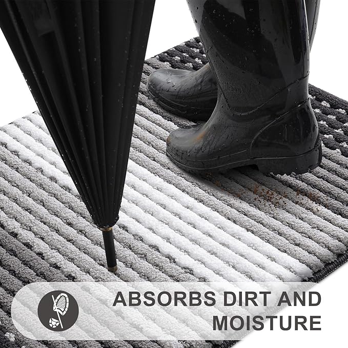 Kitinjoy Indoor Outdoor Door Mat, 32x20 Non-Slip Absorbent Dirt Trapper - Image 2