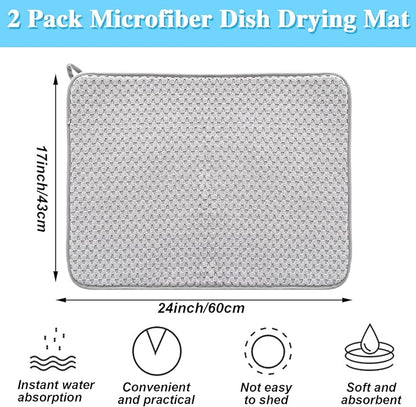 2 Pack Microfiber Dish Drying Mat, 24*17 inch Absorbent Dish Drainer Kitchen - Image 2