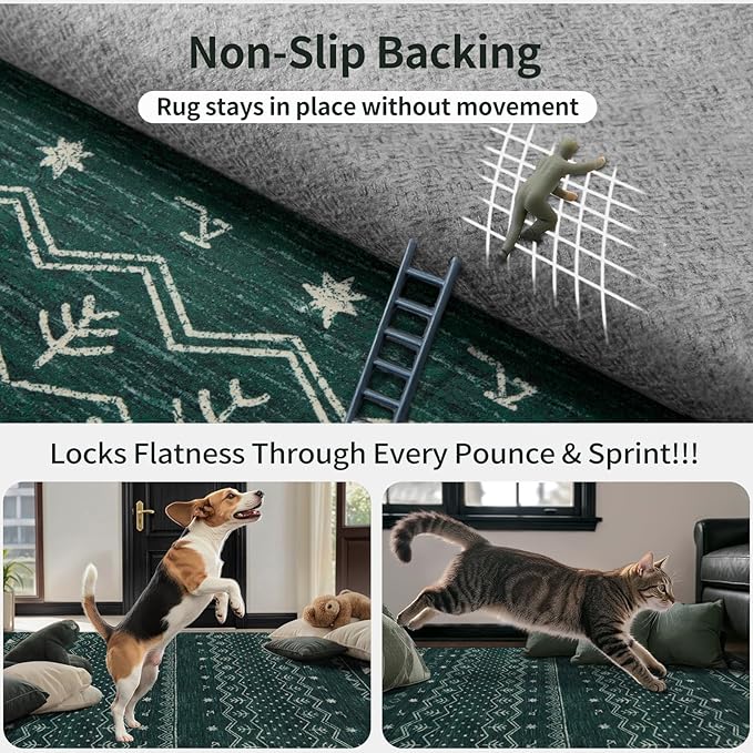 SERISSA 2x6 Kitchen Runner Rug, Washable Non-Slip Dark Green Boho Rug, Soft - Image 5