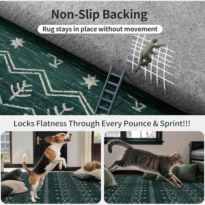 SERISSA 3x5 Area Rugs for Living Room, Washable Non-Slip Dark Green Small Boho - Image 5