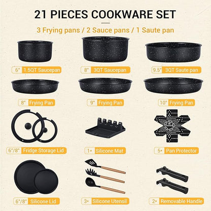 Ammeloo 21 Pcs Pots and Pans Set Non Stick, Ceramic Kitchen Cookware Set - Image 2