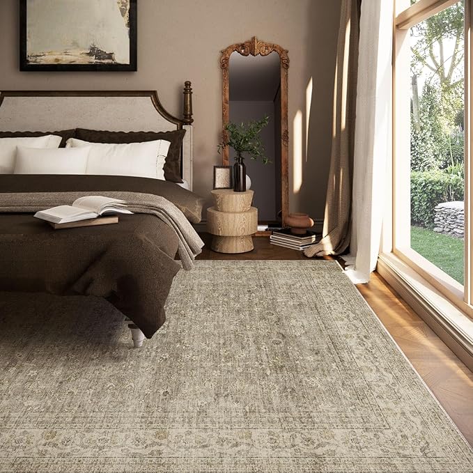 Machine Washable Rugs for Living Room: 8x10 Area Rugs for Bedroom Vintage Stain - Image 3