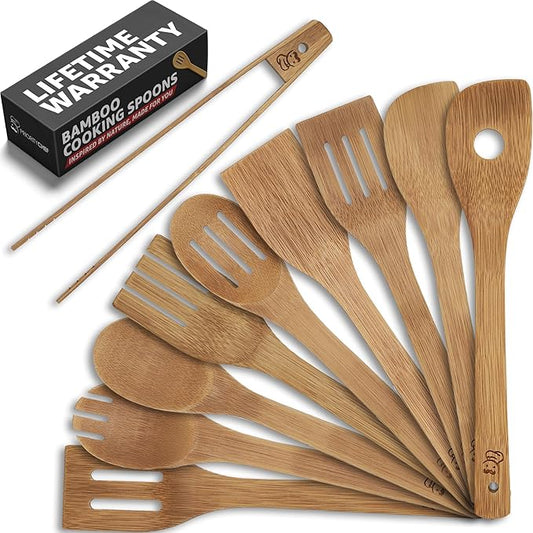 PriorityChef Wooden Spoons for Cooking, Non Scratch Bamboo Cooking Utensils by PriorityChef