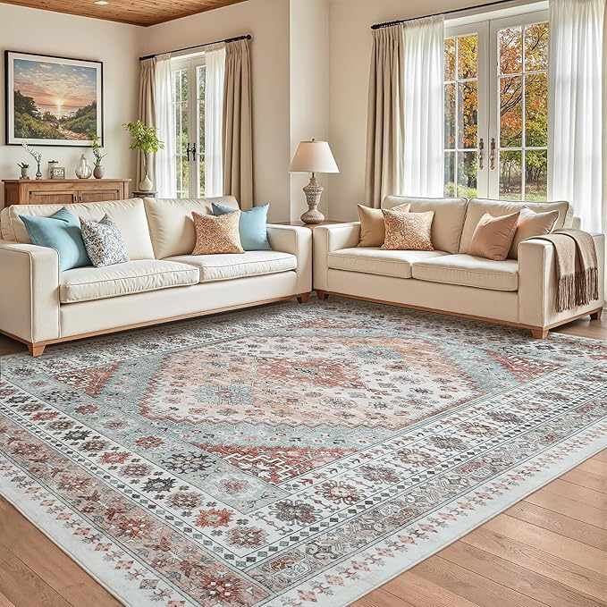 Vintage Area Rugs 9x12 Living Room, Large Washable Rug, Boho Carpet, Non Slip & by Carpelux