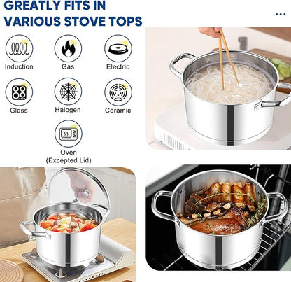TeamFar 5 QT Stock Pot, Tri-ply Bottom Stainless Steel Stockpot Cooking Soup - Image 4