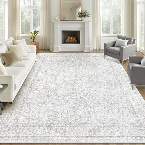 8x10 Area Rugs for Living Room: Washable Large Vintage Floral Rug Low Pile by LOSBULAKE