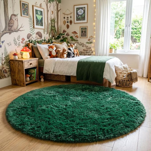 Amdrebio Dark Green Round Rug 6Ft by Amdrebio