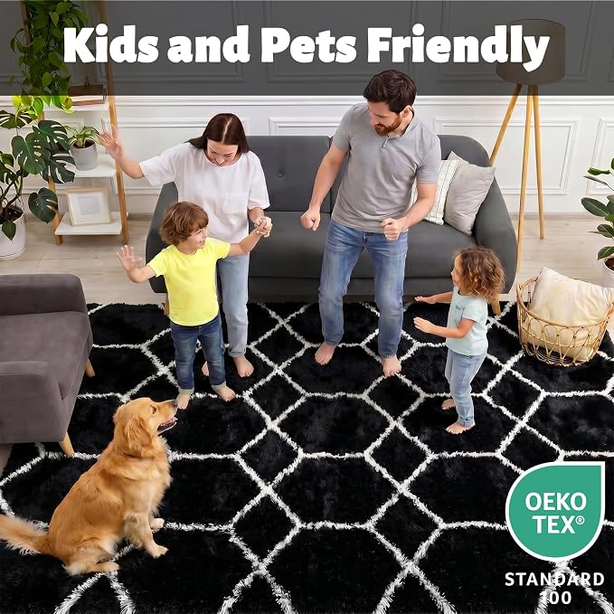 ONASAR Area Rugs for Bedroom Living Room, Fluffy 4x6 Black and White Rug - Image 3