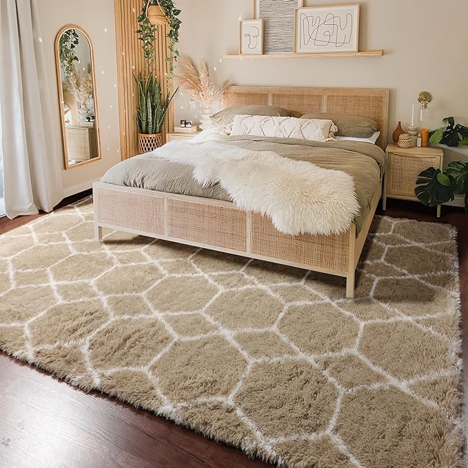 ONASAR Rugs for Living Room Bedroom, 5x8 Fluffy Beige and White Area Rug - Image 4
