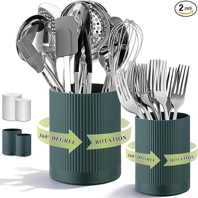 HOMQUEN 360° Rotating Utensil Holder, 6.3''+4.7'' Plastic Kitchen Utensil Holder by HOMQUEN
