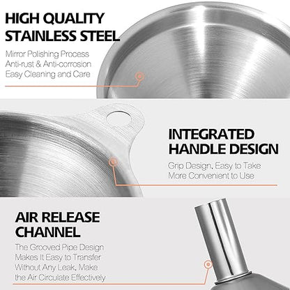 Anaeat Stainless Steel Mini Kitchen Funnel Set, 3 Pack Durable Metal Filling - Image 5