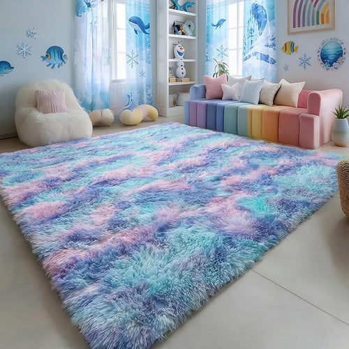 Amdrebio Blue Purple Rainbow Mermaid Rugs by Amdrebio