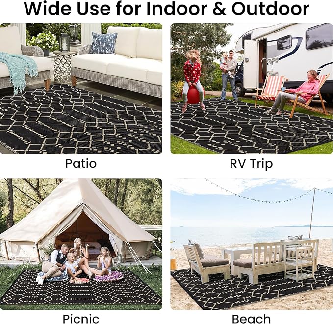 Smiry Outdoor Rug 8x10 ft, Waterproof Reversible Plastic Straw Rugs, Boho - Image 8