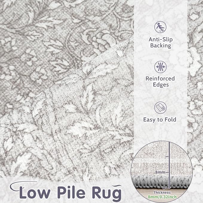 Washable Rug 8x10 Area Rugs: Vintage Floral Rugs - Image 3